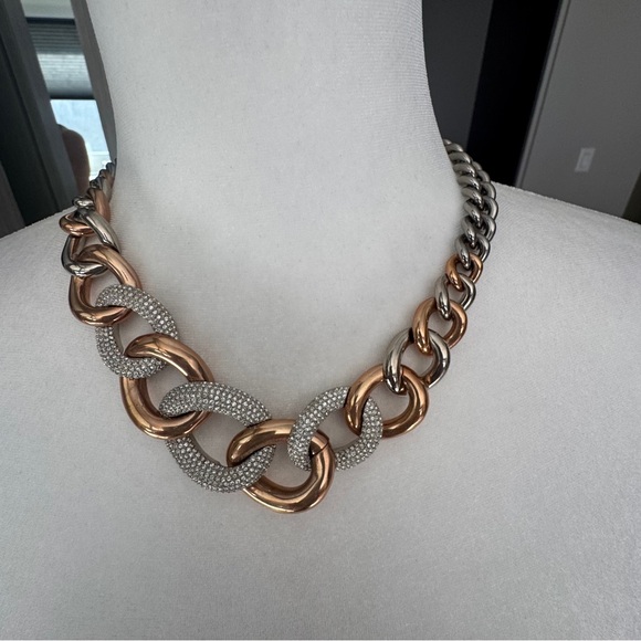 SWAROVSKI CRYSTAL BOUND PAVE CHAIN LARGE NECKLACE ROSE PLATED - Picture 3 of 5